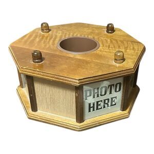 MCM Vintage Wooden Octogan Photo Box Lazy Susan Photo Carousel. Made In Taiwan